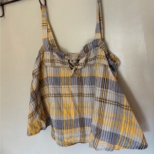 SHEIN Yellow and Gray Plaid Tank Top